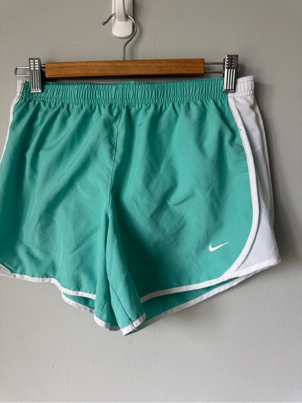 Nike Girls Teal Athletic Running Shorts with White Trim